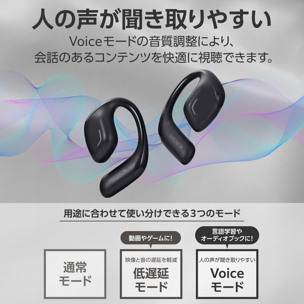 ELECOM Open Ear Earphones Bluetooth Wireless Headphones that do not block your up to 10 hours of playback Lightweight design of per ear Touch sensor