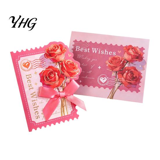 Blessing Note Cards Floral Greeting Card with Envelope, Thank You Ribbon Bow, Celebration Envelope Best Wishes for Wedding, Birthday, Baby Shower,