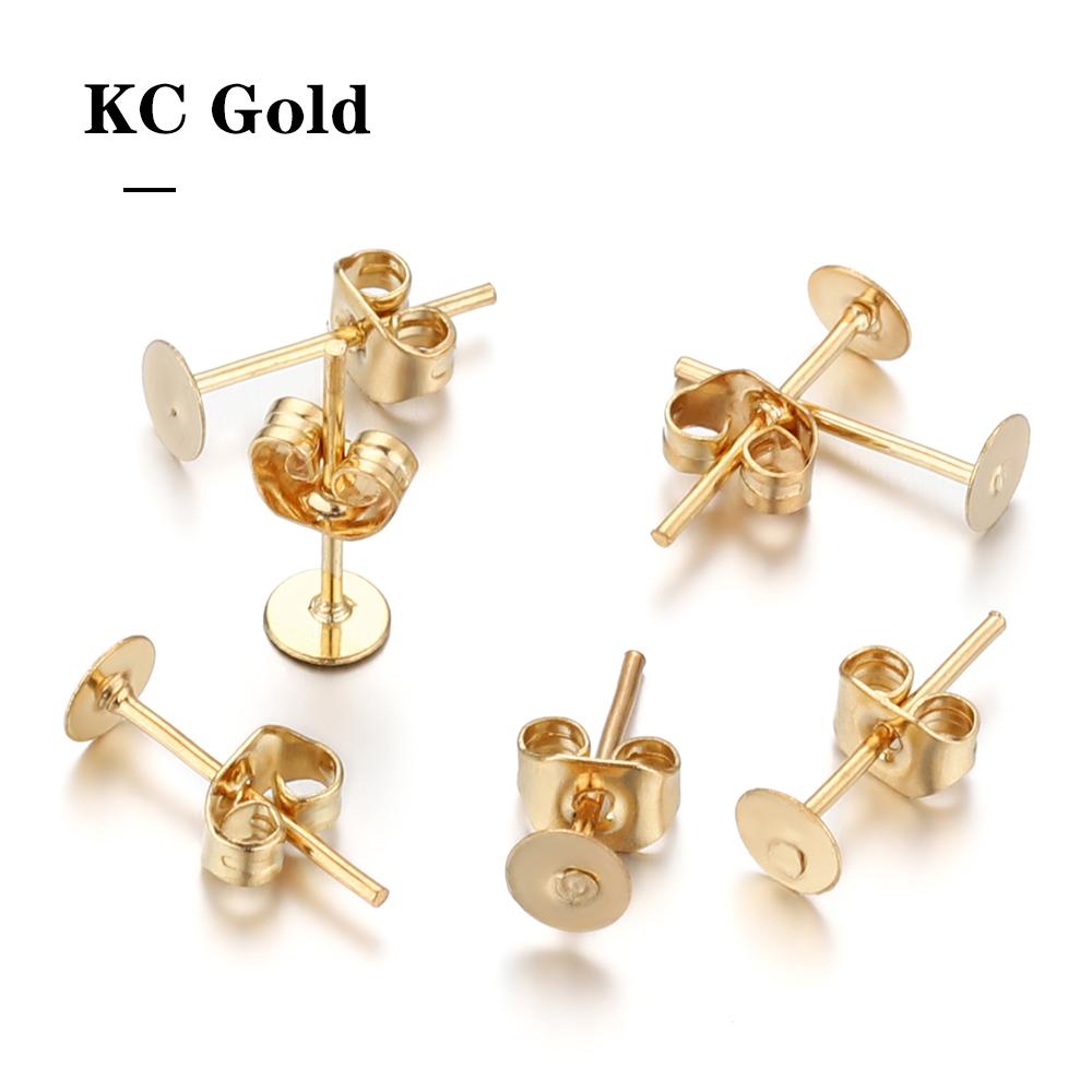 100pcs Stud Earrings Base Blank Post Ear Studs Base Set Pins With Ear Back Earring Plug for DIY Jewelry Making Findings Supplies