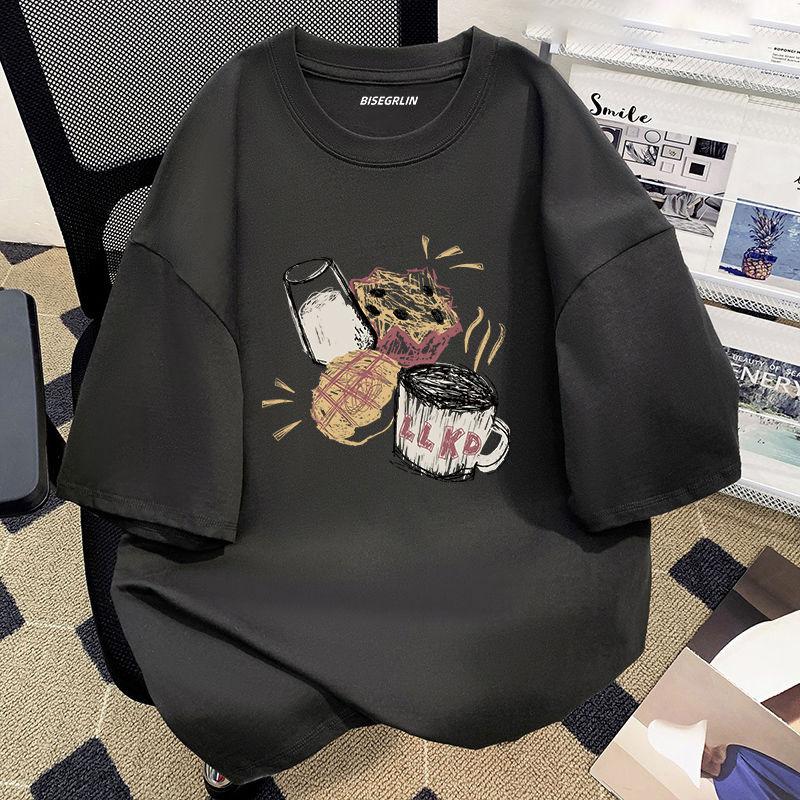 Женская летняя популярная футболка с короткими рукавами из хлопка, дышащая, свободная футболка с принтом, повседневная