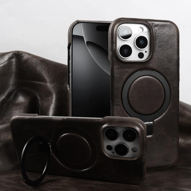 Складная подставка Чехол из натуральной кожи для iPhone 16 Pro Max iphone17 15 14 13 12 11 Подставка Защитная задняя крышка