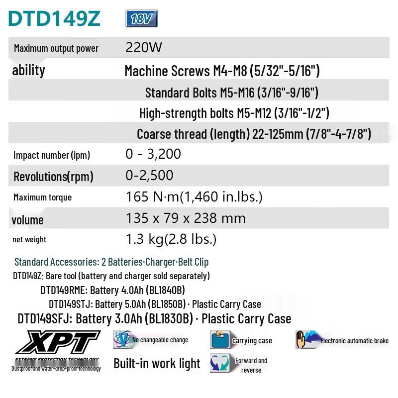 Makita DTD149Z 18В Бесщеточный ударный гайковерт Штепсель CN (адаптер в комплекте)