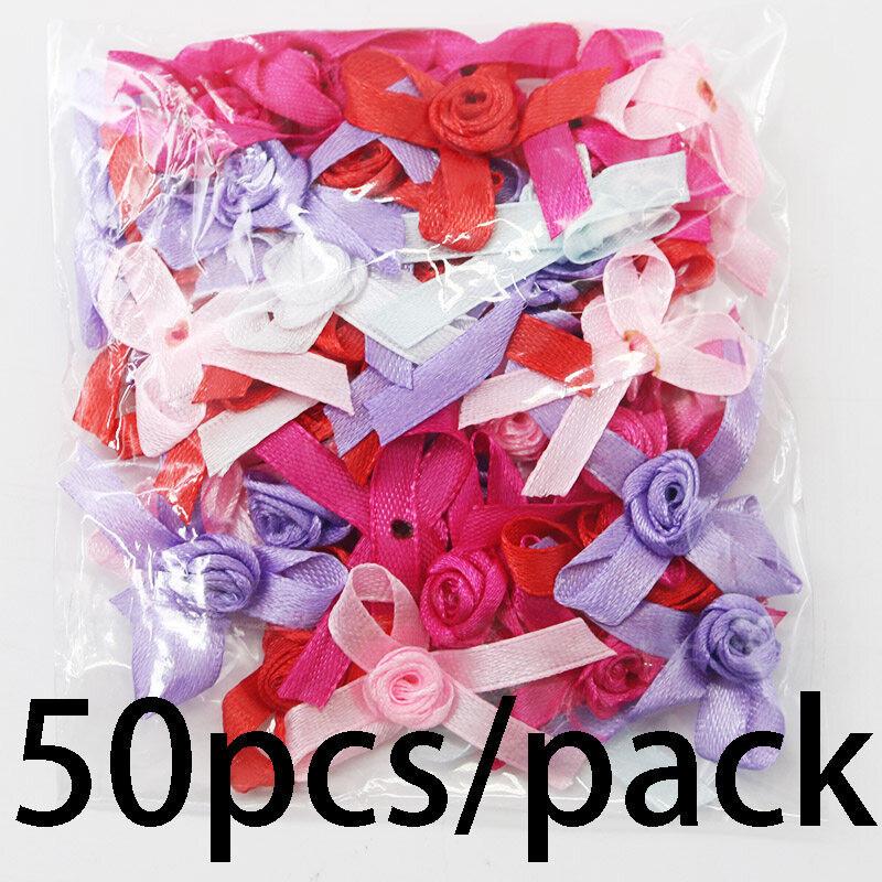 (50pcs / мешок) 3,5*4 см Розовые Полиэстеровые Ручной Работы Односторонние Банты для Рождественской Упаковки Подарков Однотонные Банты для Аксессуаров для Волос