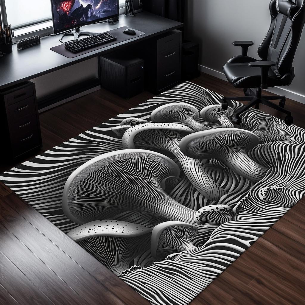 Black white mushroom optical illusion 3D rug abstract art carpet modern living room floor mat psychedelic home decor