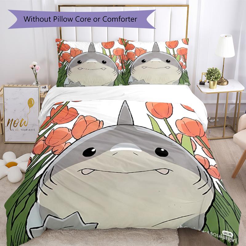 3pcs Jeff the Land Shark5 pattern bedding set duvet cover set includes duvet cover &pillowcases, perfect all season bedroom decoration & gift
