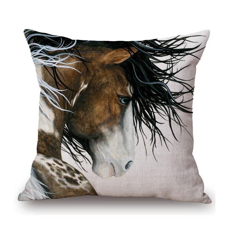 Mustang Horse Wild Horsemanship Club Decoration Art Sofa Throw Pillow Case Black White Elegant Linen Pony Cushion Cover