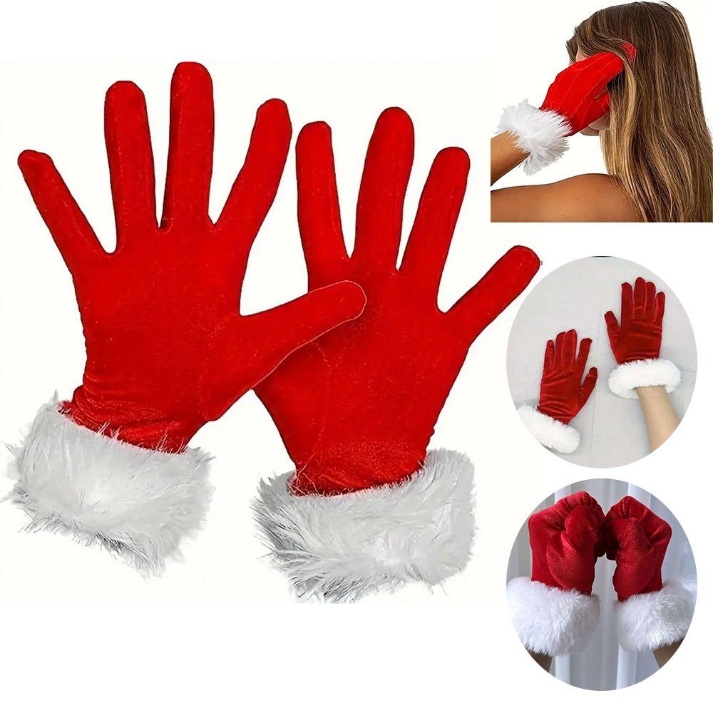 Short Holiday Mitten Plush Velvet Gloves Fashion Christmas Red Gloves for Costumes