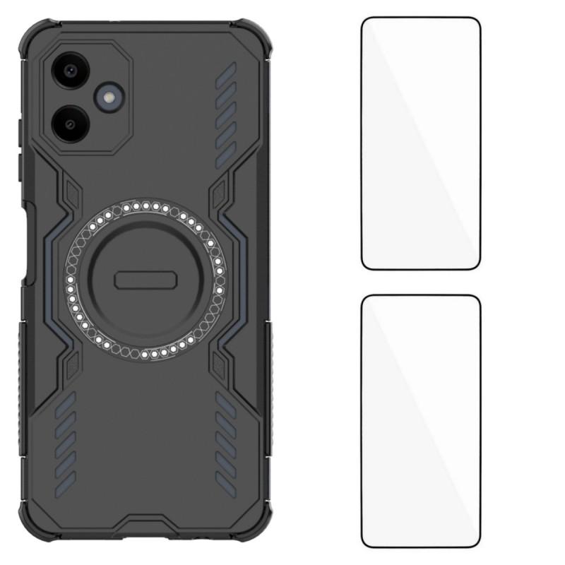 For Samsung Galaxy A06 4G Magnetic Case WANLONFENG DJ Series PC TPU Phone Cover with 2Pcs Tempered Glass Film