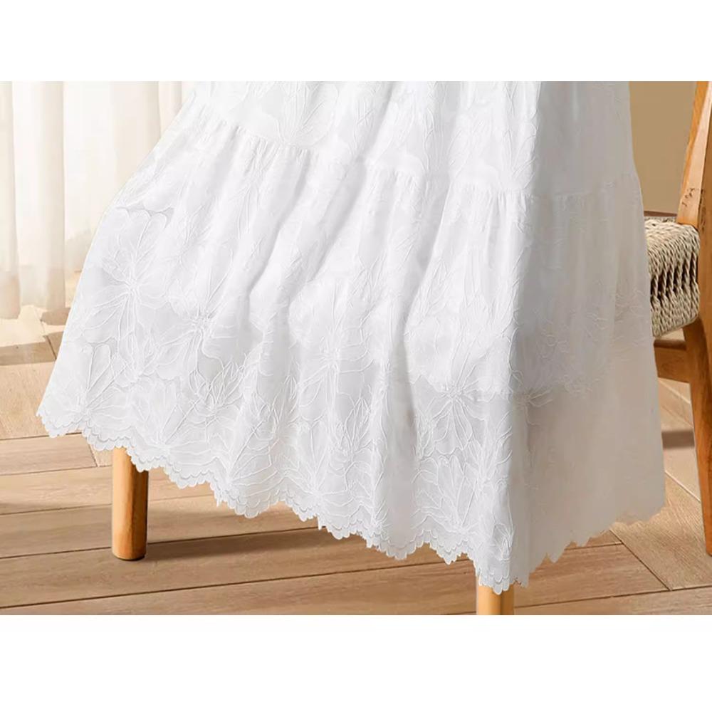 DIMANAF 2025 Лето Женские Белые Юбки Винтажные Эластичные Плиссированные Элегантные Длинные Юбки Новое Кружево Высокая Талия