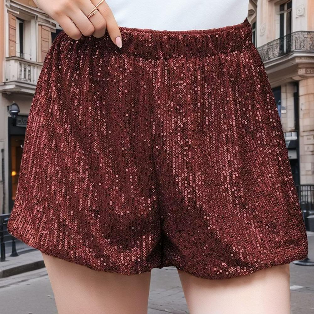 Трендовые повседневные шорты 3/4 длины с пайетками и высокой посадкой