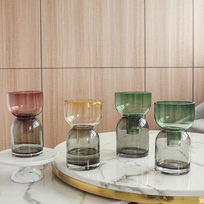 Стеклянная ваза Прозрачная Цветная Двухслойная Цветочная Композиция Цветочная Композиция Гидропоника Террариум Домашнее Украшение