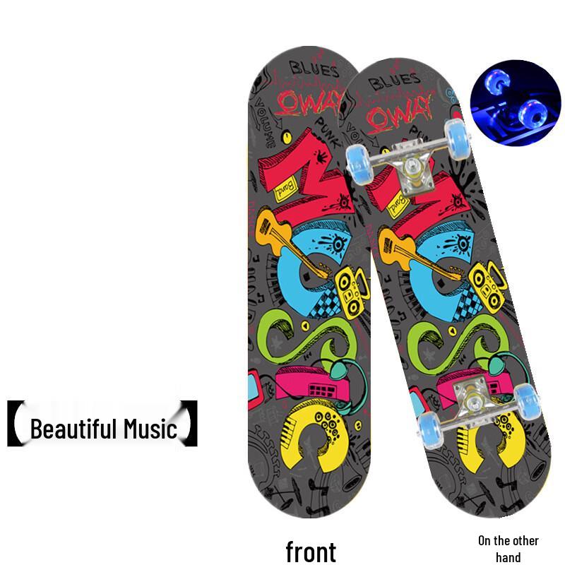 MDUG Flashing Wheel Double Kicktail Skateboard for Beginners
