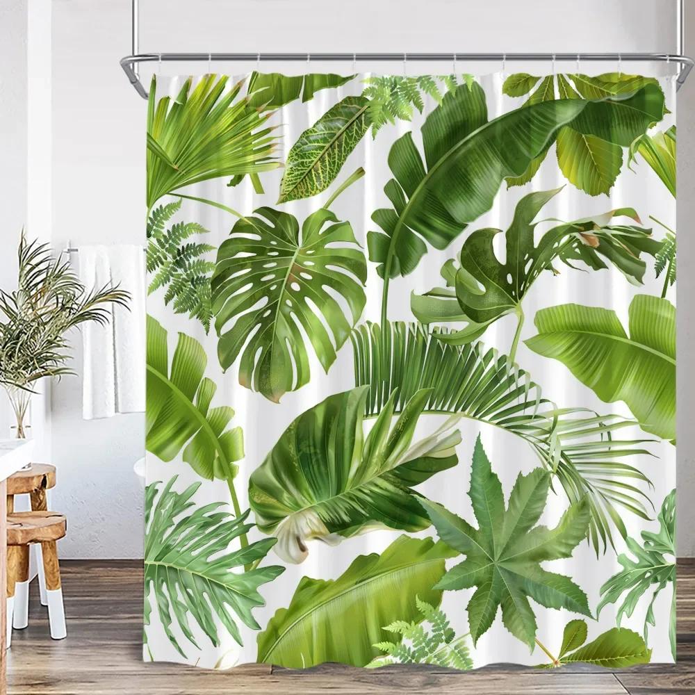 Nordic Modern Shower Curtain Tropical Leaves Monstera Shower Curtain Forest Green Leaves Plants Bathroom Decoration
