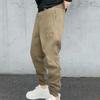 Men Pants Drawstring Elastic Waist Ankle-banded Patchwork Casual Soft Warm Pockets Loose Ninth Pants