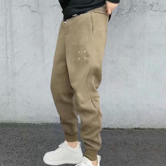 Men Pants Drawstring Elastic Waist Ankle-banded Patchwork Casual Soft Warm Pockets Loose Ninth Pants