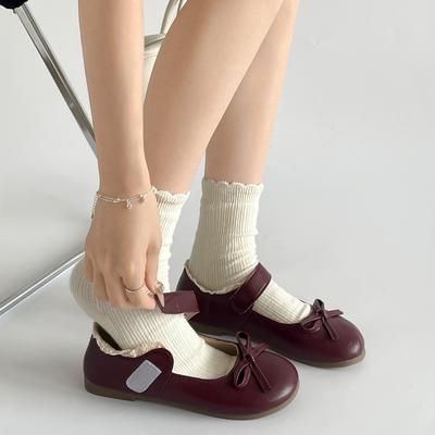 Красные французские туфли-балетки с круглым носком, скрытой платформой, мелким вырезом и плоской подошвой, женские, лето 2025, новинка, на мягкой подошве, Мэри Джейн