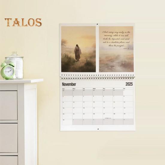 Иисус 2025 Настенный календарь Иисус Искусство Иллюстрации Настенный календарь Ежемесячный планировщик Религиозные стихи из Библии Календарь Подарок для христианских друзей семьи