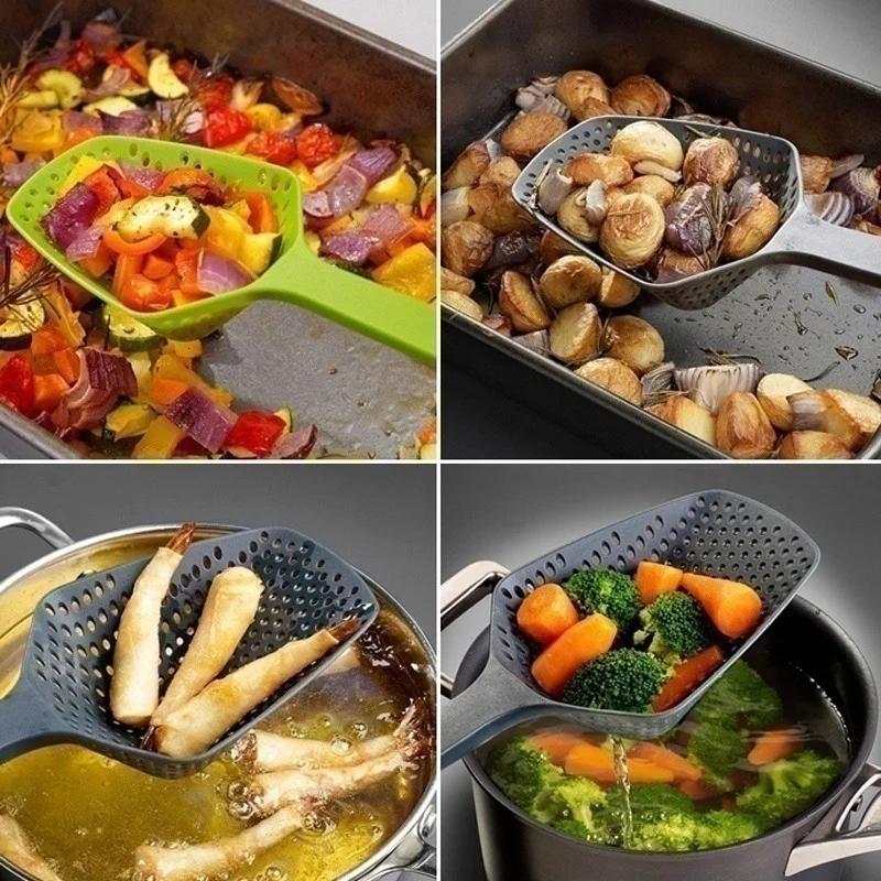 Портативный нейлоновый кухонный сито для суповой ложки, красочный ковш, анти-ошпаренный скиммер, сетка для жарки еды, удобный фильтр, дуршлаги, кухонные инструменты