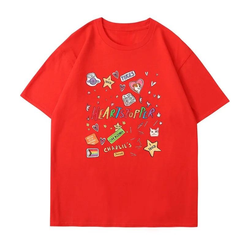 Heartstopper Trendy White T-Shirt with Colorful Patterns and Text Short Sleeve T-shirts Men Women Casual Vintage T Shirts