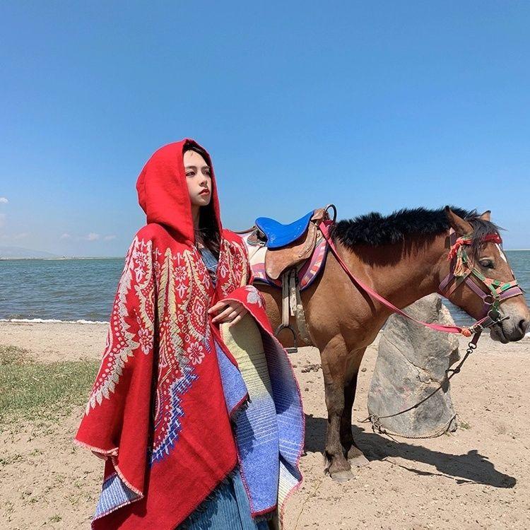 Женская накидка и шаль для защиты от солнца, осенне-зимняя шляпа с капюшоном в западном стиле