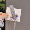 Blue Gem Healing Rhinestone Pearl Ethnic Tassel Hair Clip for Women