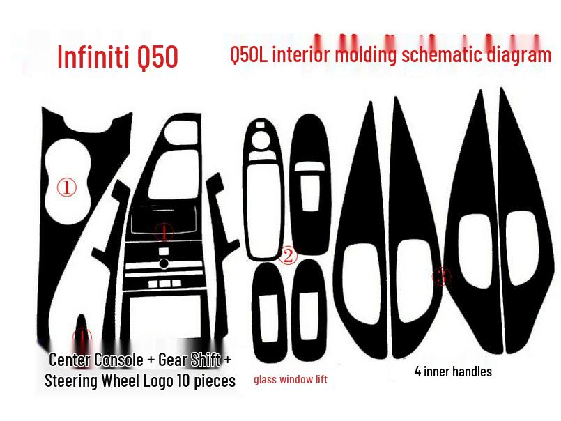 Infiniti Q50L Interior Modification Stickers for Center Console & Gear Shift