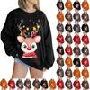Women's Padded Round Neck Long Sleeve Tops Christmas Cute Elk Print Sweatshirt