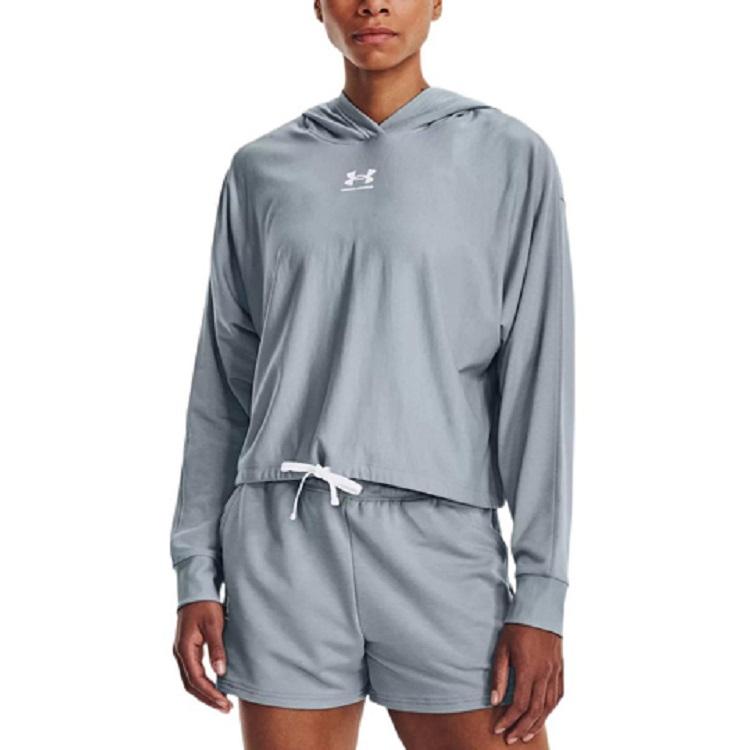 Under Armour Rival Solid Logo Loose Long Sleeve Hoodie Women Hoodie Harbor-Blue 1376992-465