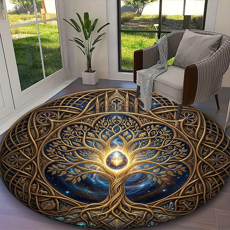 [Dark Mystic Mandala Printed Carpet] Non-slip Office Rug, Cozy Round Carprt for Living Room Use, Soft Home Sofa Chair Mat