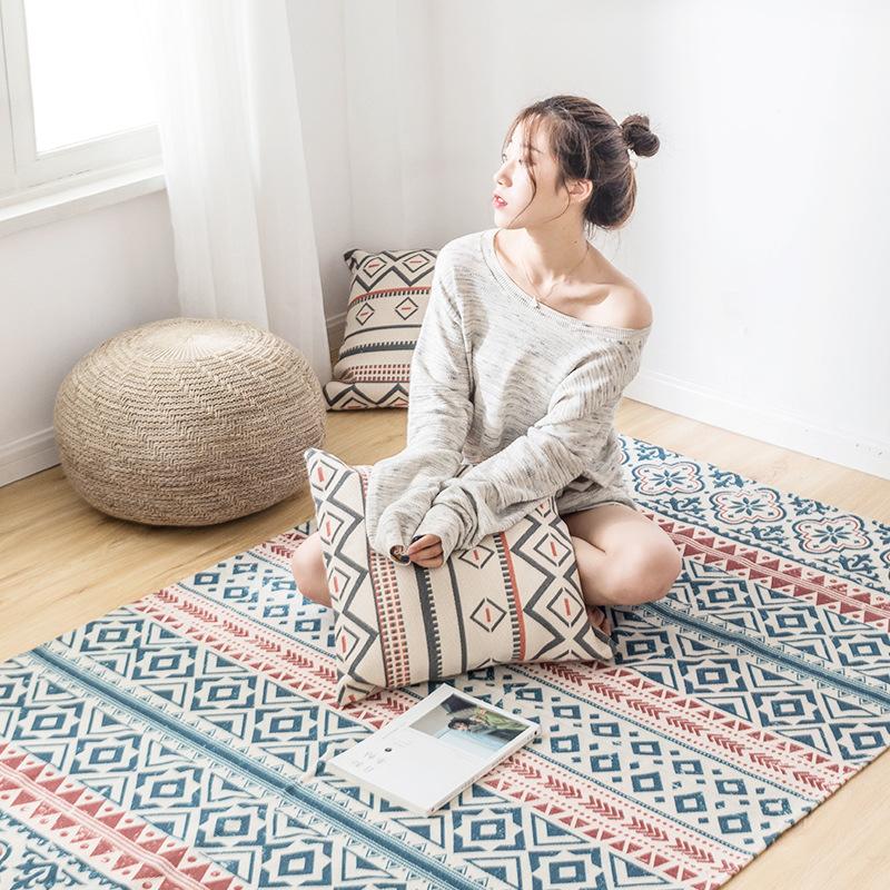 Nordic Cotton And Linen Floor Mats Living Room Bedroom Bedside Retro Carpet Multifunctional Sofa Coffee Table Large Floor mat