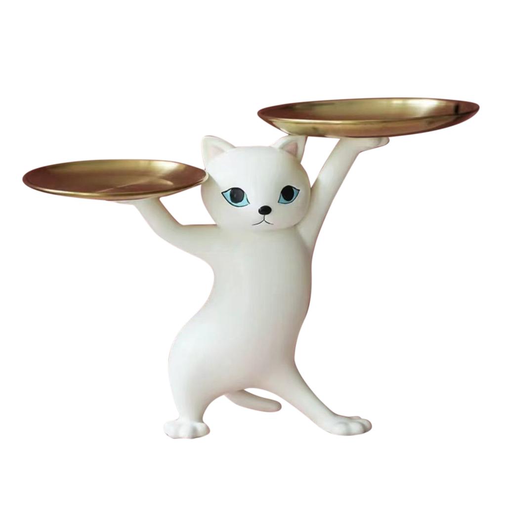 Resin Enchanting Cat Sculpture Organiser Art Crafts Kitten Jewelry Tray Statues Ornament Holiday Gifts for Living Room Office