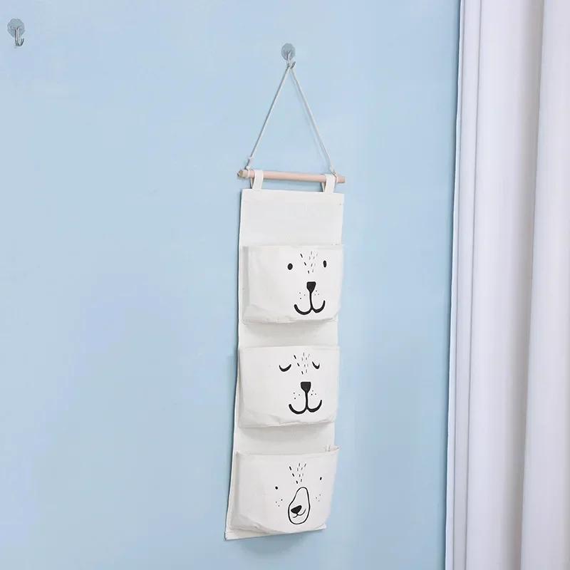 3 Pockets Cotton Wall Mounted Storage Bag Home Room Closet Door Sundries Clothes Hanging Bag Holder Cosmetic Toys Organizer
