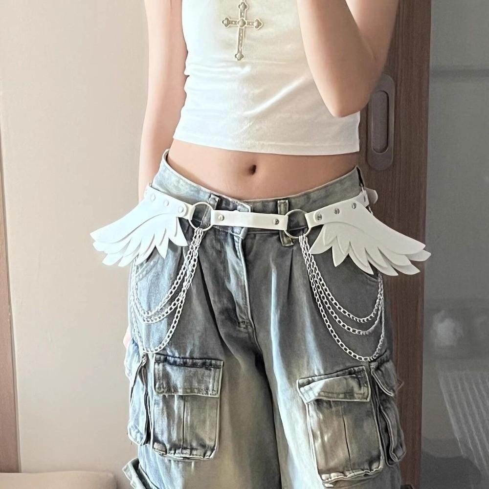 Punk Angel Wings Waist Belt Adjustable Hip Chain Women's Waist Chains for Party Costume