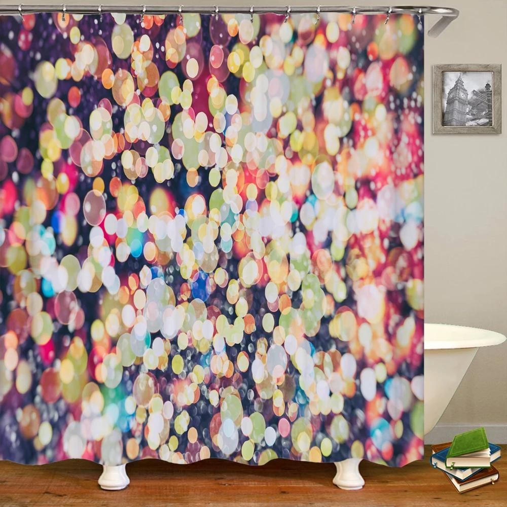 Simple Colorful Geometric Pattern Fabric Shower Curtain Bathroom Curta Round Mosaic Waterproof Bath Screen With 12 Hooks