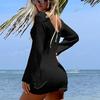 Long Sleeve Knit Cover-Up Dress Backless Design Crochet Tunic Dress  Seaside Wear