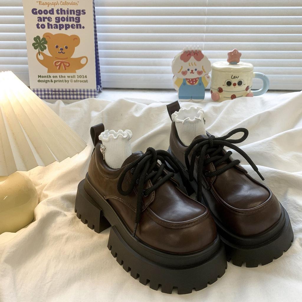 Универсальные британские туфли-лоферы в стиле ретро с толстой подошвой в стиле колледжа, туфли-лоферы JK с большой головкой и шнуровкой, женские кожаные туфли, новые модели на осень 2024 года