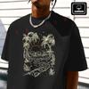 Coastal Vacation Island Element Printed Motorcycle T-Shirt Men's Black Cotton Summer Casual O-n