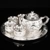 Dragon Phoenix 999 Pure Silver Tea Set Full Silver Wine Set 1 Plate 1 Pot 4 Cups Chinese Leather Box Set Tea Pot