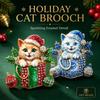 Enamel Finish Cat Brooch Crystal Accents Christmas Brooch New Holiday Brooch  Women's Outfits
