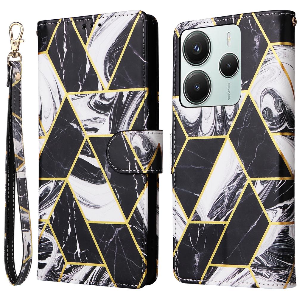 Для Xiaomi Poco M7 Pro 5G/Redmi Note 14 5G Чехол Кожаный чехол для телефона с лакированным мраморным узором