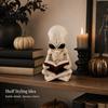 Sci-fi Desktop Decor Alien Cross Legged Reading Book Skeleton Figurine, Resin Sci-Fi Gothic Detailed Bone Crafts Halloween Ornament, Collection Statue