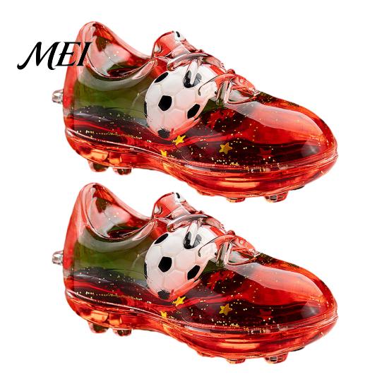 Floating Oil Keychain 2Pcs Pendant, Acrylic Football Boot Design with Glitter Quicksand Stress Relief Flowing Stars, Transparent Material Desktop