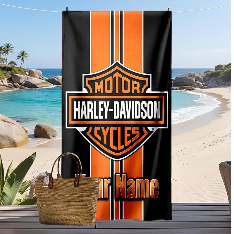 Harley-Davidson Custom Beach Towel, Print Your Name Text Lightweight Absorbent Towel for Swimming Travel