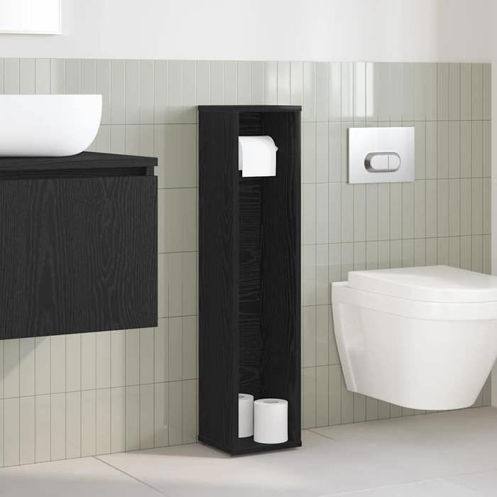VidaXL Meuble de salle de bain avec porte-rouleau noir 20,5x20x90 cm, meuble de rangement de salle de bain, armoire de bain, 858507