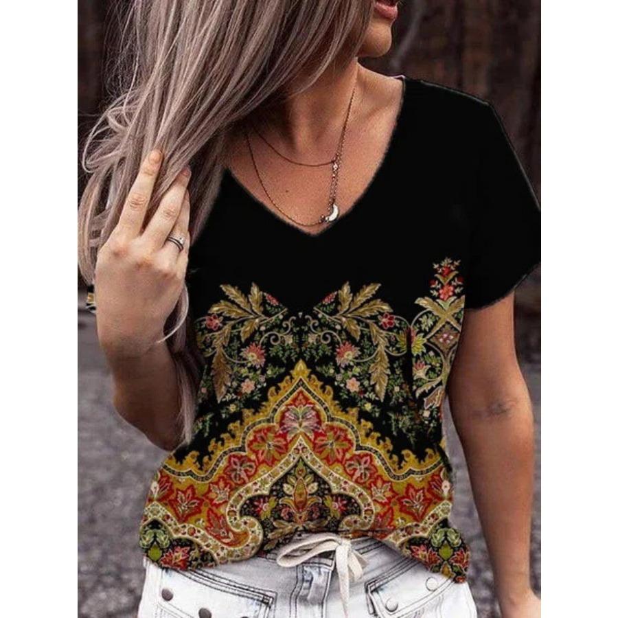 Винтажная женская футболка с 3D-принтом, с коротким рукавом, с V-образным вырезом, топы, удобные футболки