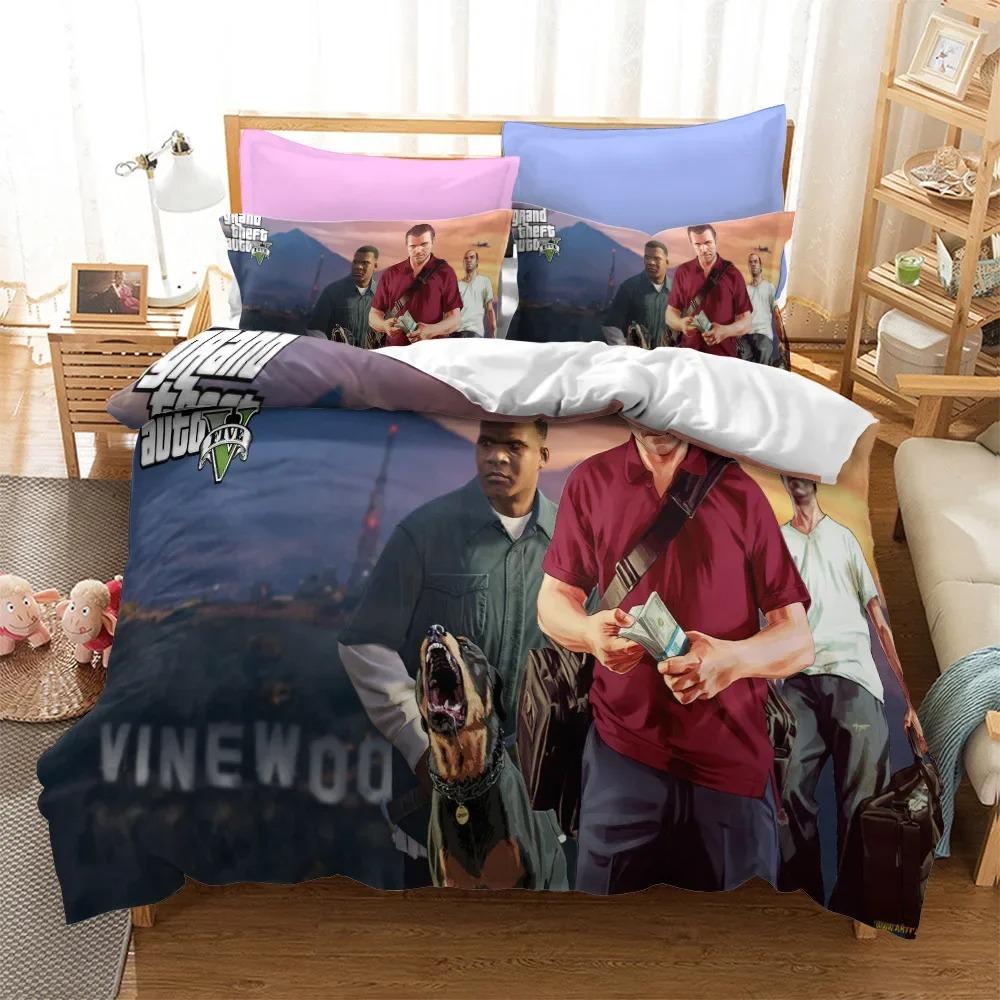 3D G-Grand T-Theft A-Autos Game Duvet Cover Set with Pillowcase Single Double Twin Full Q-Queens King Size Bedding