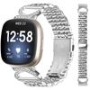 Ремешок для часов Fitbit Versa 3/Sense, семизвенный, из нержавеющей стали, с стразами, коннектор в стиле бычьего рога