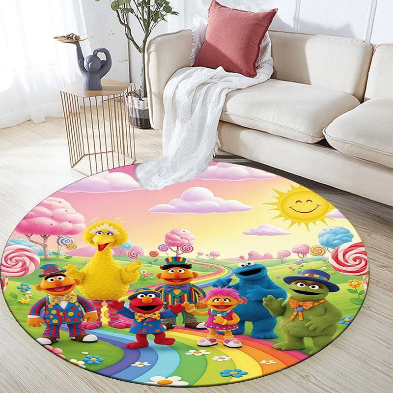Sesame Street4,Round Area Rug,Carpet Rug for Living Room Bedroom Sofa Playroom Decor,Non-slip Floor Mat