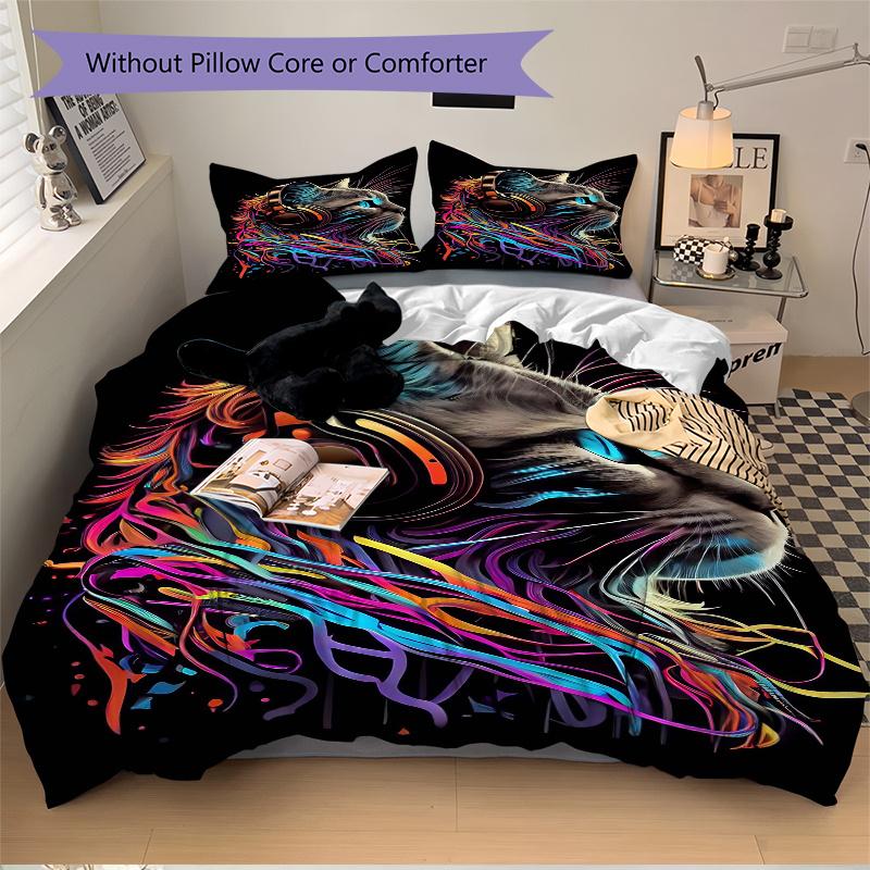 3pcs Music and Art Cat Quilt Set Cartoon Themed Bed Quilt Set Lovely Character Bedroom Decor Bed Quilt