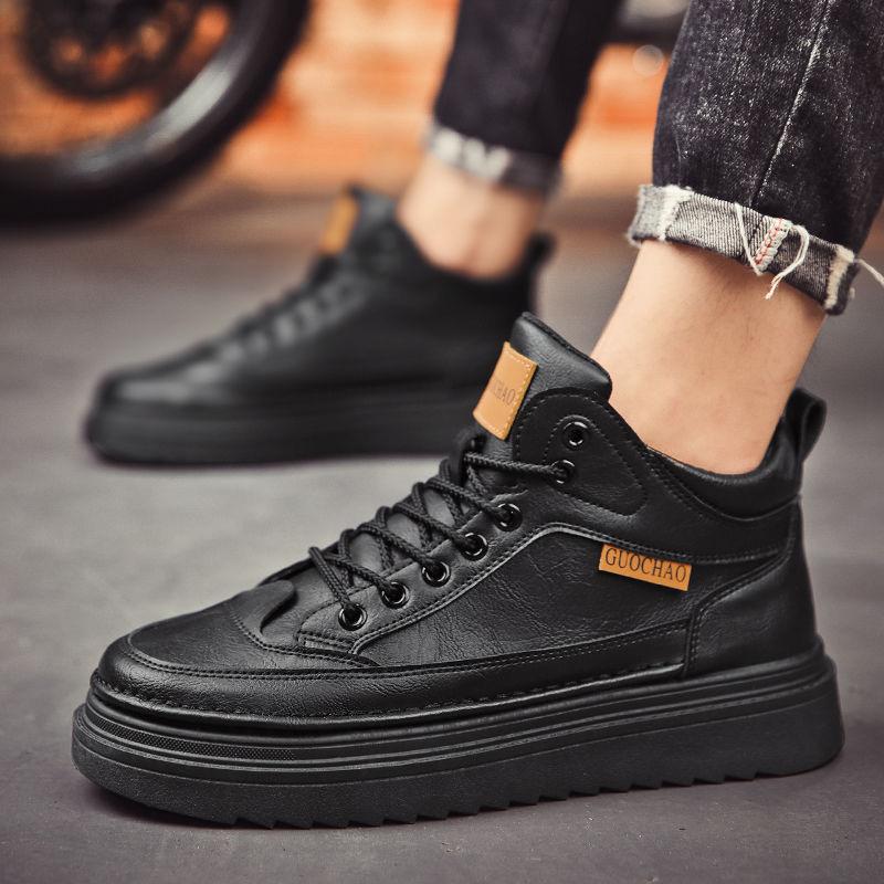 2024 New Pattern Men's Autumn Men's Shoes High-Top Tooling Shoes Men's Trend Versatile Platform Casual Leather Shoes Short Boots